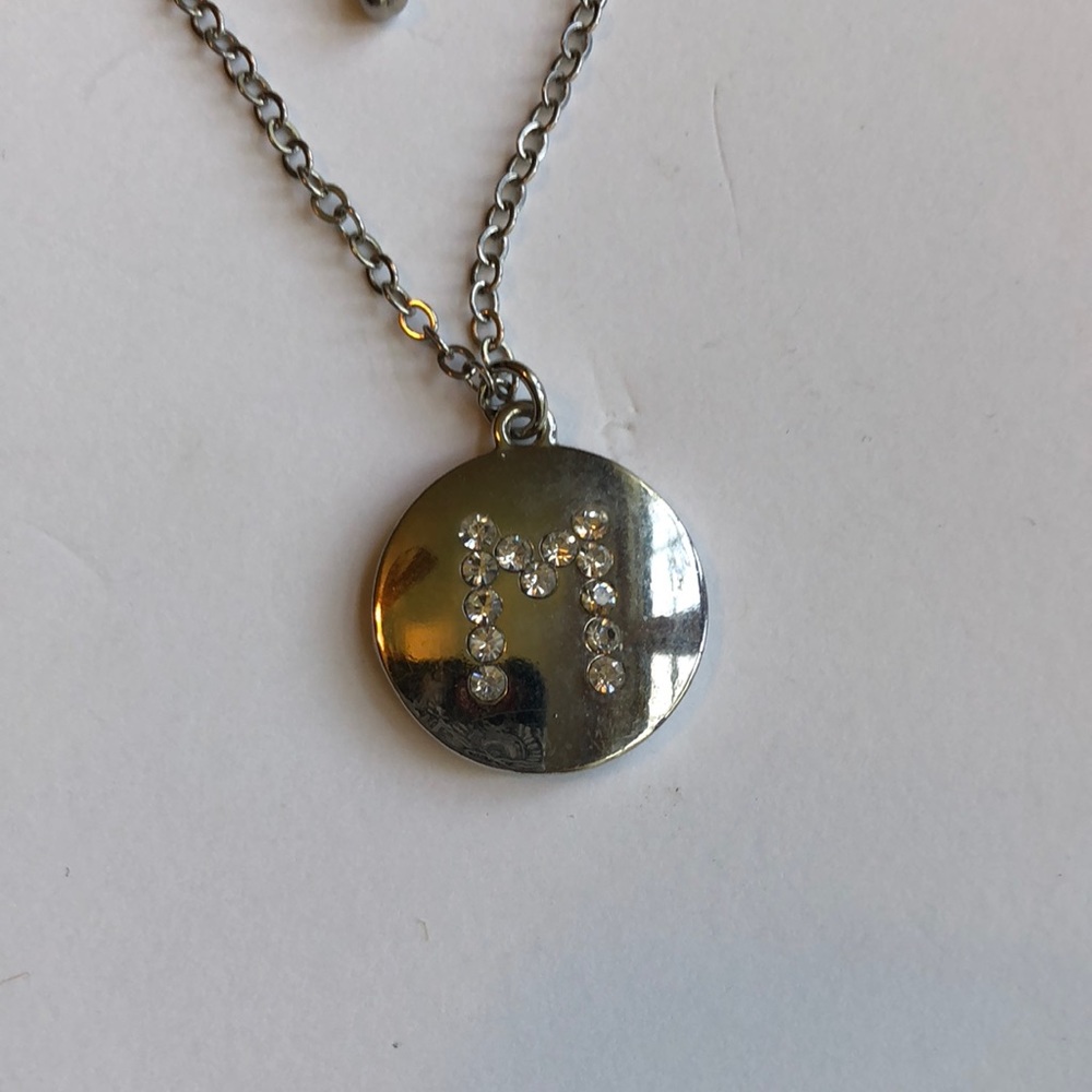 Silvertone M initial necklace